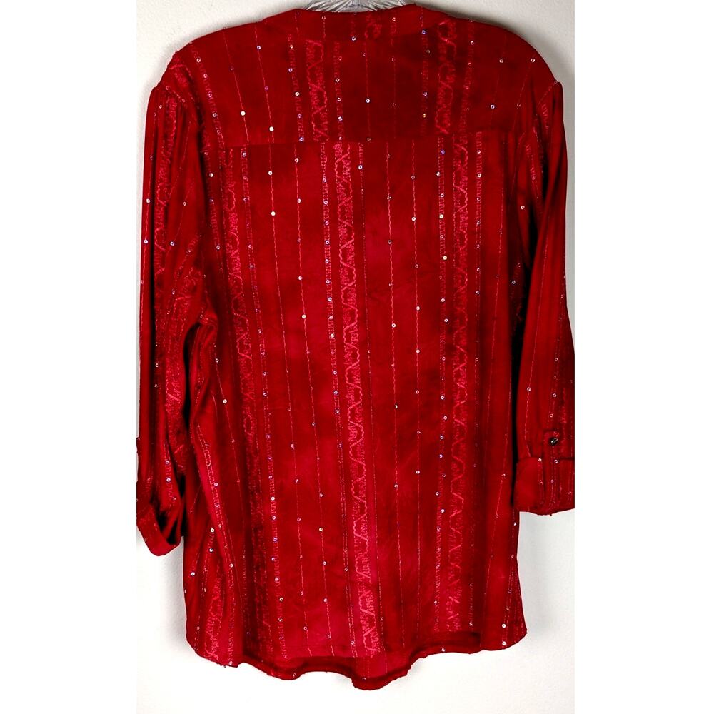 Ava & Grace 1X Boho Embellished Tunic Red Sequin Embroidered Tab Sleeve - Picture 9 of 9